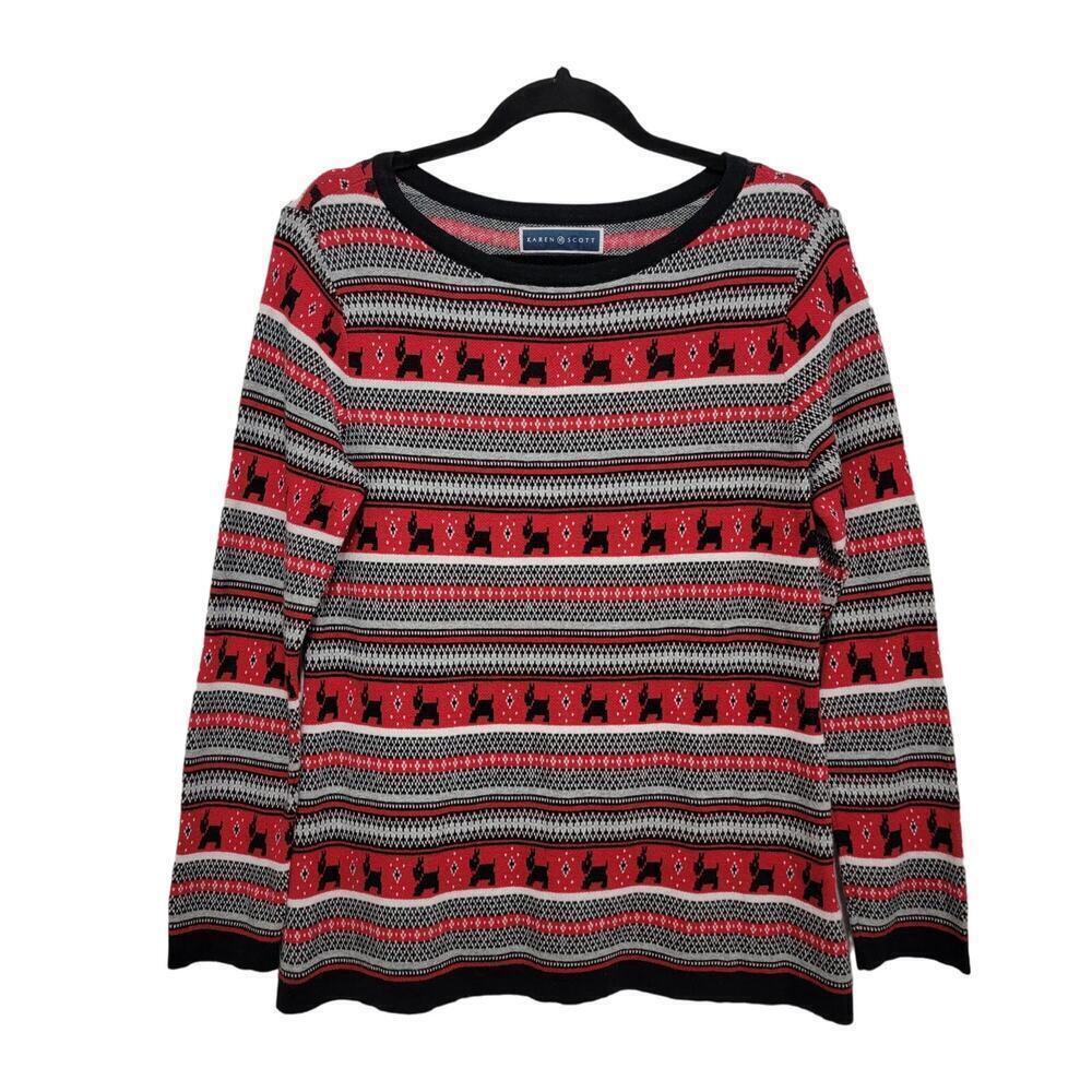 Karen Scott Cardigan Red Black Size M VTG